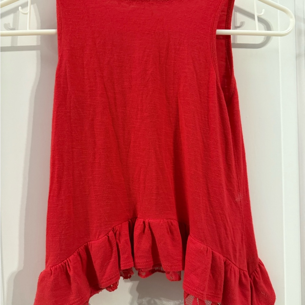 Girls Red  Ruffle Hem tank Top - Picture 3 of 4